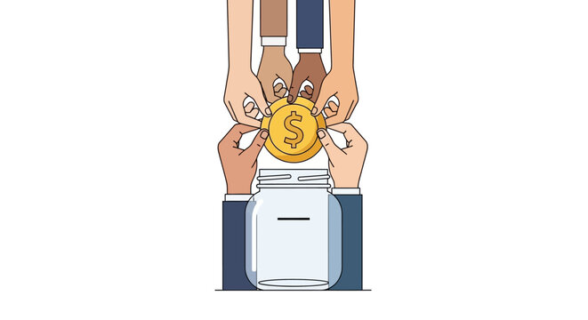 Diverse hands holding a bitcoin coin.