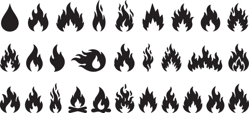 Black silhouette flame collection for design and illustration