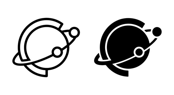 Orbiting Planet Icons, Space Celestial Body Vector Graphics, Cosmic System Symbols