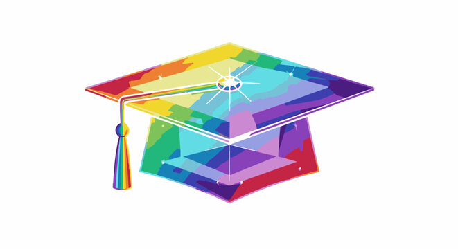 Vibrant graduation cap with rainbow colors and sparkling accents