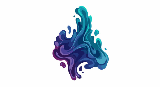 Vibrant liquid splash with flowing curves in deep blues and purples