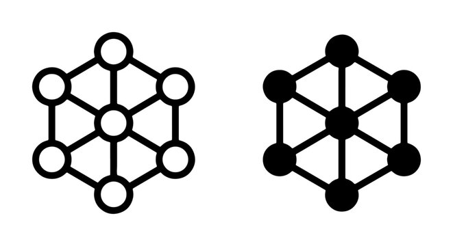 Abstract Geometric Network Icons, Simple Hexagonal Node Connections, Data Structure Vector Art