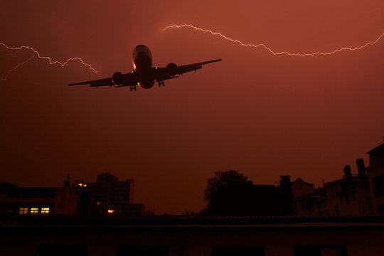 Germany, Offenbach, View of lightning with plane
