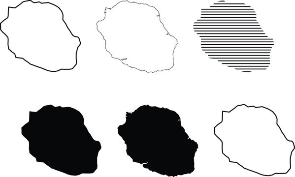 Reunion map collection with silhouette, outline and striped vector designs