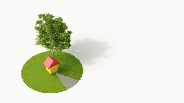 One-family house under a tree, 3D Rendering