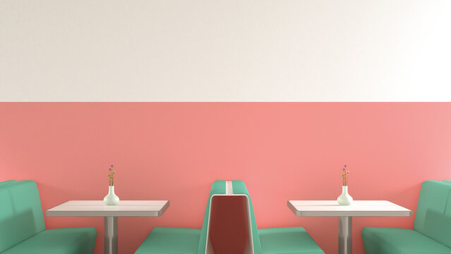 Interior of American Diner, 3D Rendering
