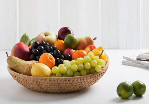 Fruit basket with various fruits, close up