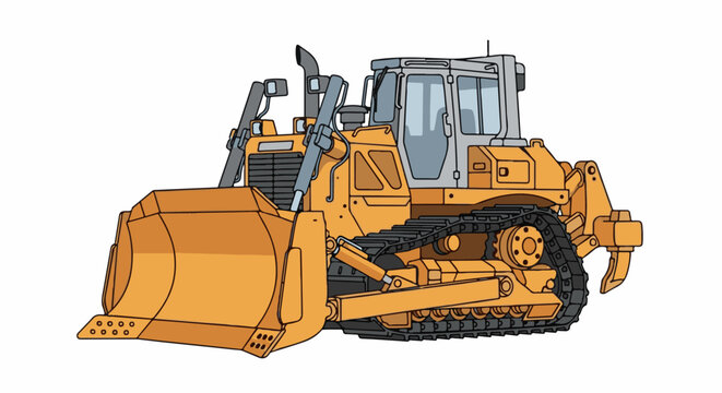 Yellow crawler tractor with a large front blade and a rear ripper