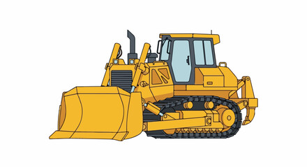 Fototapeta premium Yellow tracked bulldozer with large front blade and cab