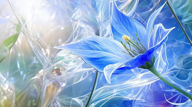 Digital technology glass crystal flowers fantasy scene abstract background