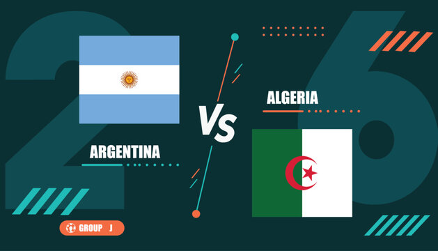 Argentina versus algeria flags on dark green background with numbers