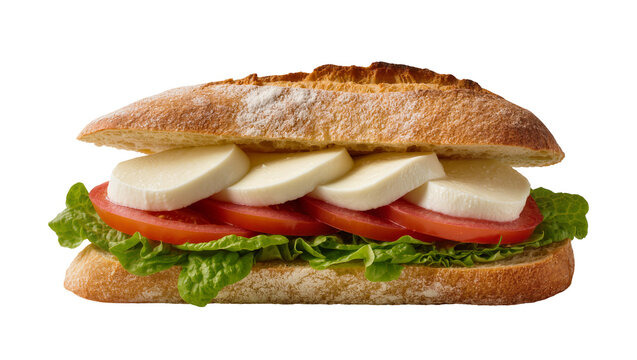 Fresh Caprese sandwich with mozzarella tomato, and lettuce on ciabatta bread