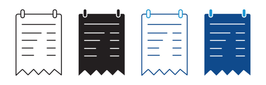Receipt Icon Set Vector Flat and Outline Design Finance Payment Collection