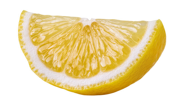 Bright yellow lemon slice with white pith and juicy segments