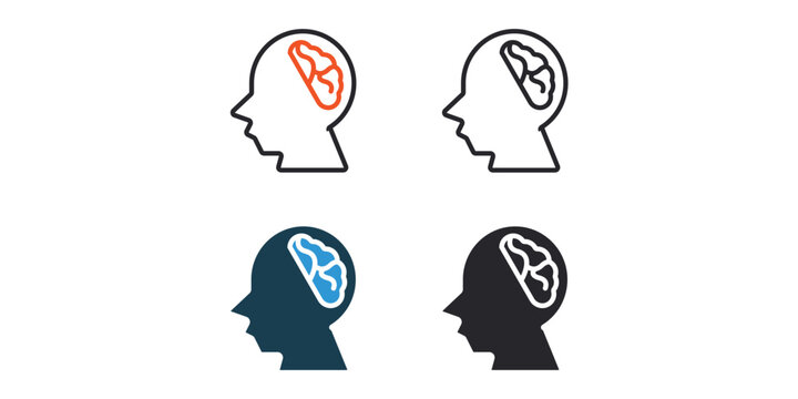 head icons outline and Flat Style,transparent background