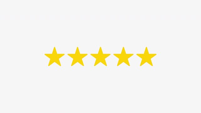 Five star review badge with sparkling golden stars and modern rating effect on alpha channel background 4K resolution.