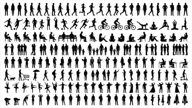 Solid Black Vector People Silhouettes Mega Pack