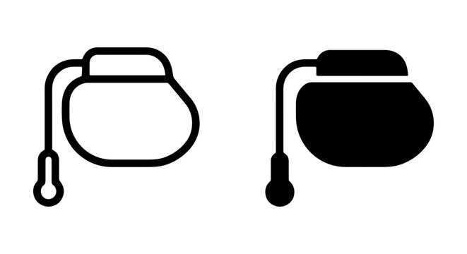 Medical pacemaker vector icons, cardiac implant device symbols, heart rhythm regulator graphics