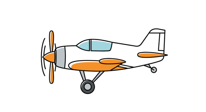 Simple cartoon illustration of a small propeller plane with orange accents and a three-blade propeller on a white background.