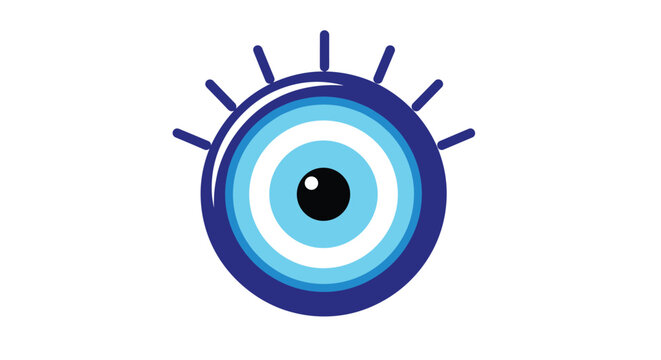 Nazar evil eye talisman symbol in shades of blue with long stylized eyelashes for protection good luck and traditional charm design.
