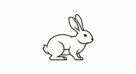 Fototapeta premium White rabbit illustration with black outlines on a white background
