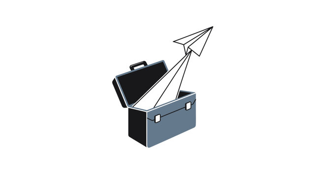 Briefcase with paper airplane emerging.