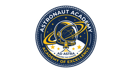 Astronaut Academy Logo: Space Exploration, Rocket, Stars, Helmet, Excellence © jungkat