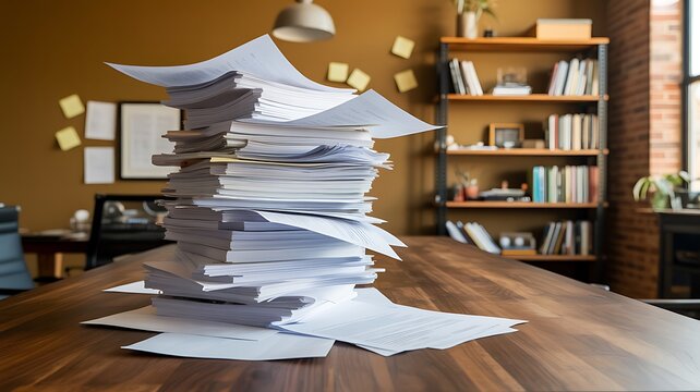 Large stack of paperwork and office document overload
