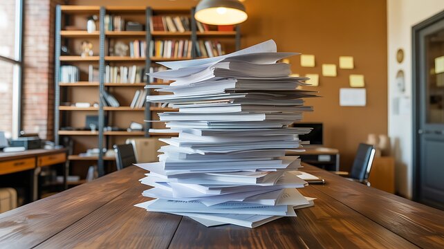 Large stack of paperwork and office document overload
