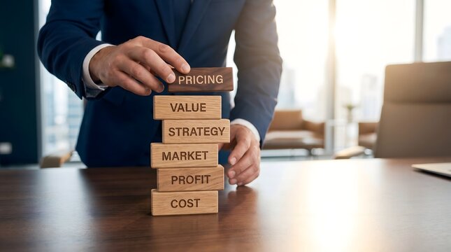 Business Strategy Blocks Pricing Value Market Profit Cost Concept