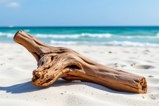 Sunlit Driftwood Serene Beach Scene