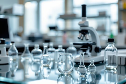Bright Laboratory Scene with Microscope and Glassware