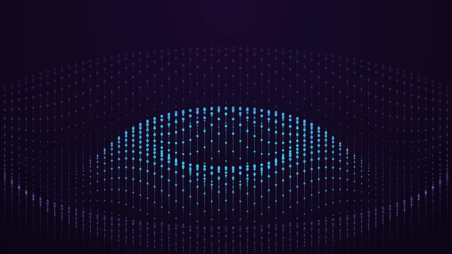 Futuristic background loop featuring a dynamic glowing cyan particle wave rippling in circular rings over a dark backdrop. Ideal for advanced big data and technology presentation slides