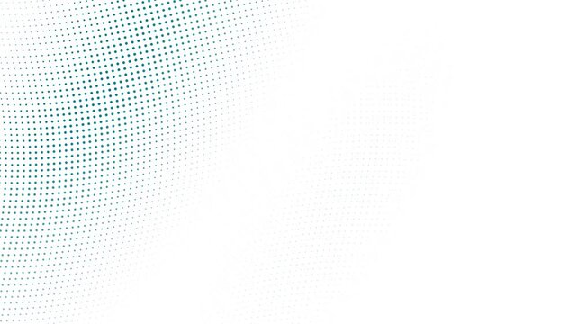 Abstract clean background loop featuring a waving teal halftone radial dot pattern over a bright white backdrop. Perfect for minimalist corporate and modern presentation slides