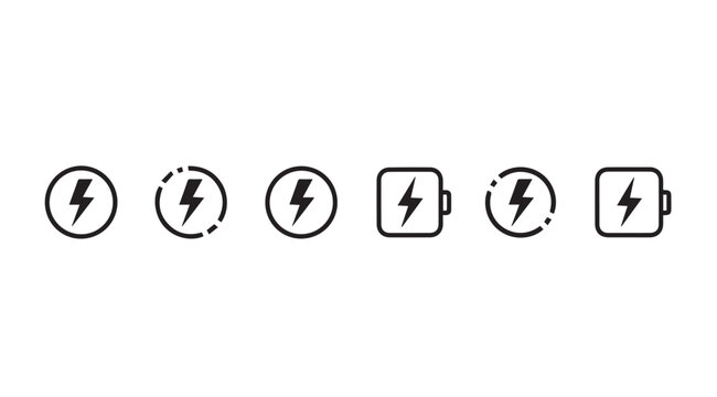 Energy charge icons with lightning bolt symbol for power and battery status
