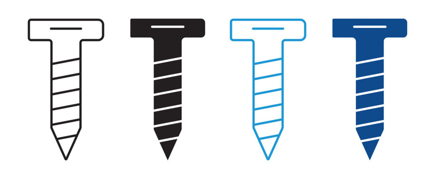 Screw Icon Set Vector Flat and Outline Design Hardware Fastener Collection