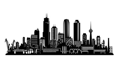 Obraz premium Stylized city skyline and industrial landscape vector illustration isolated white