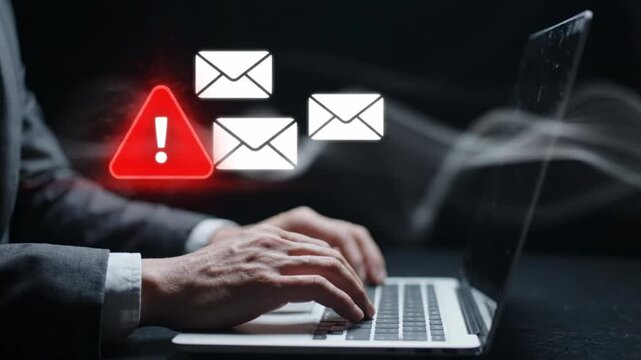 Cybersecurity alert handling email threats in a digital workspace technology visual content dark environment close-up view