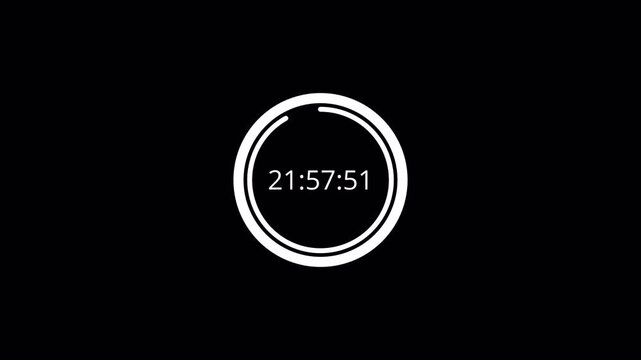 One day countdown timer animation in one minute, 24 hours countdown timer in 60 seconds on a transparent background, Countdown timer in 4k.