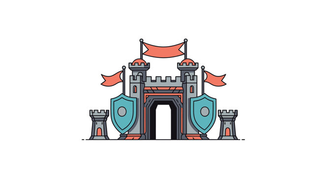 Castle Gate with Shields and Banners.
