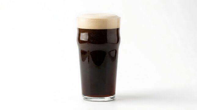 Pint of Dark Stout Beer with Creamy Foam Isolated on White