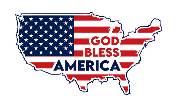God bless america USA flag American map shape typography PNG