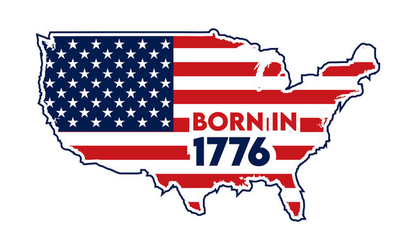 Born in 1776 American flag USA map shape typography PNG