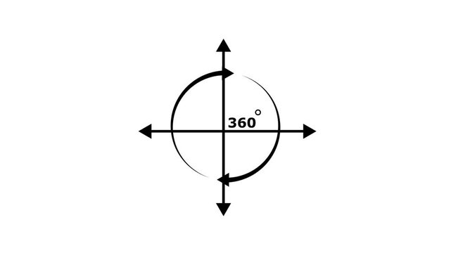 360 degree view icon animation, Icon 360&deg; animation with optional lama matte. Angle 360 degree. Virtual reality. Panorama. Transparent background. Alpha channel.