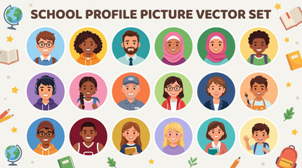 Colorful vector illustration set of cartoon people avatars including women, children, kids and family characters in fun business and school style design © Rizky