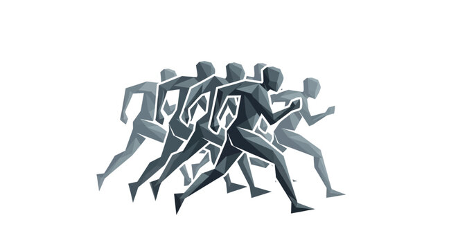 Abstract runner motion graphic, low poly figures in sequence, speed and movement concept