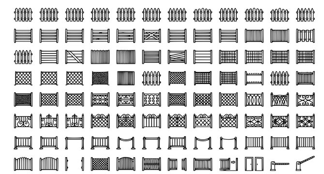 Architectural railing and balustrade collection linear vector icons for design