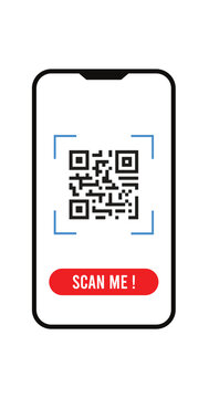 Scan QR Code Icon on Smartphone with Scan Me Button. QR Code Scanner Symbol Vector