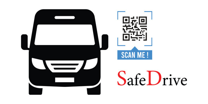 SafeDrive Transport Logo with Van Icon and QR Code Scan Badge. Fleet Mobility Brand Identity Vector
