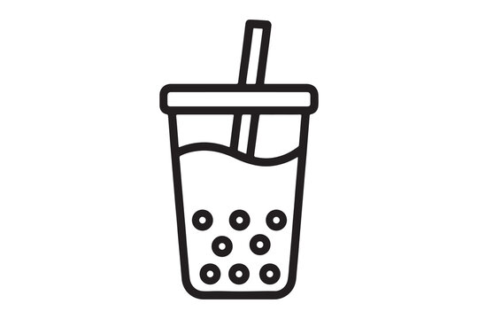 Boba tea drink with straw and bubble balls inside clear plastic cup  tasty refreshing beverage